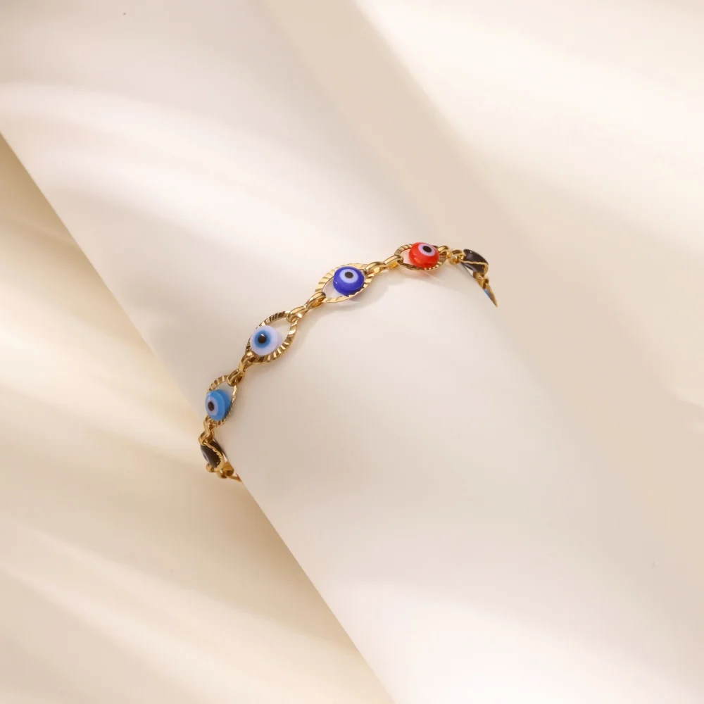Colorful Stainless Steel Evil Eye Anklets For Women