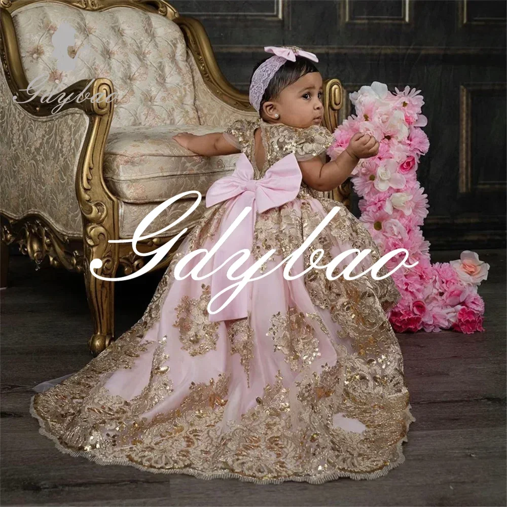 Wedding Princess Flower Girl Dress Short Sleeve Sweep Train First Communion Dress hair accessories bridal hair accessories bridal jewelry set lace veil