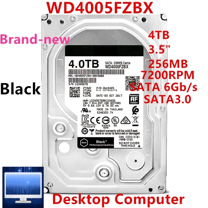 New Original HDD For WD Black 4TB 3.5" SATA 6 Gb/s 256MB 7200RPM For Desktop Computer Hard Disk WD4005FZBX