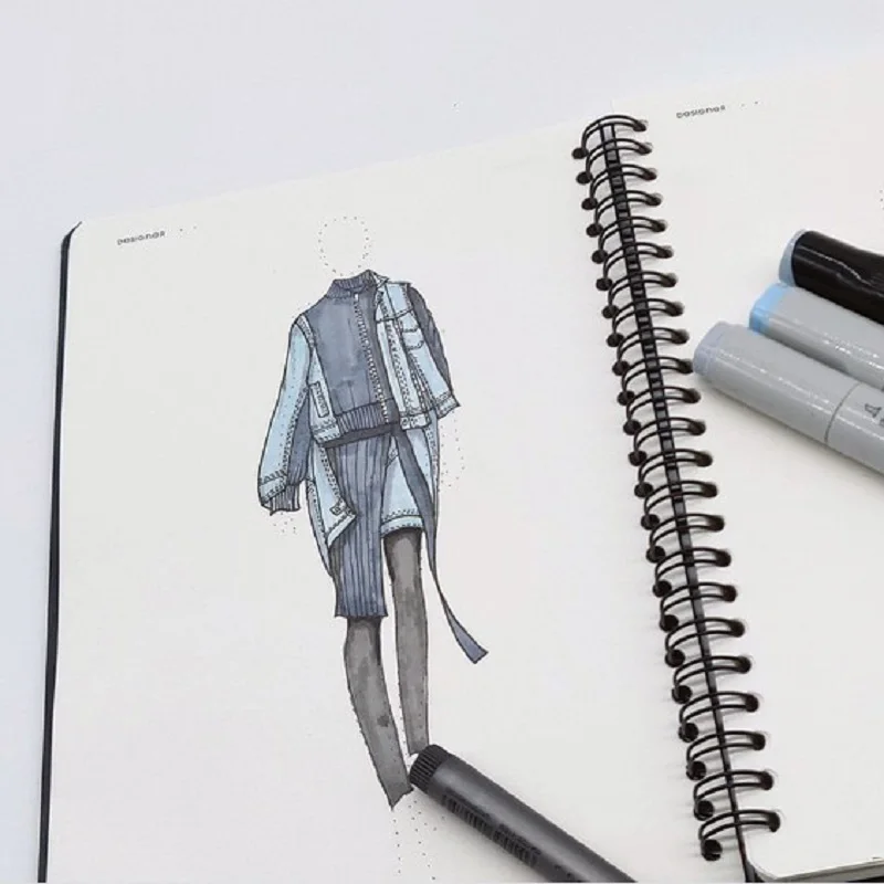 Modelo do Corpo Humano para Mulheres e Homens Caderno de Design de Moda Estilo Esboço Roupas de Renderização Ferramentas de Designer 50 Folhas 120g a4 a5 - Imagem 5