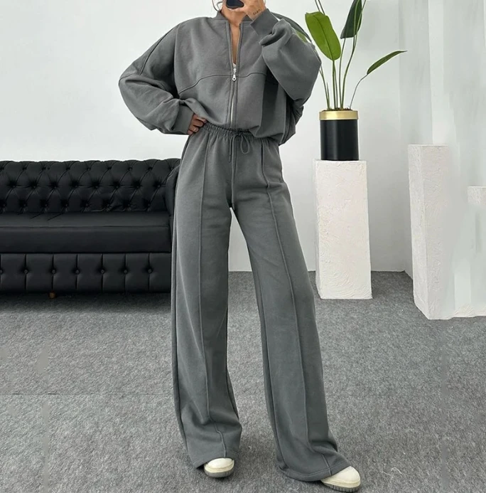 Women's Fashion Casual Trousers Two-Piece Set Temperament Commuting Autumn Simple Women Loose Long Sleeves Top & Sporty Pant Set ripped jeans women streetwear 2023 new blue color high waist temperament commute leisure ripped raw hem jeans pencil trousers