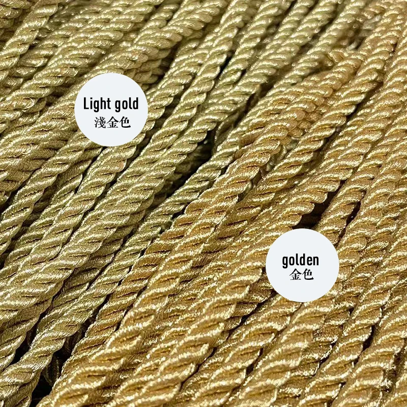 2/3/5mm Deep Gold Light Gold and Silver 3-Strand Rope Round Rope Button Handbag Accessories Christmas Gift Box Home Decoration