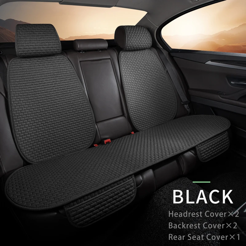 Karcle Cotton Linen Breathable Car Seat Protector - 4 Seasons Anti-Sweat Rear Seat Cover Kit
