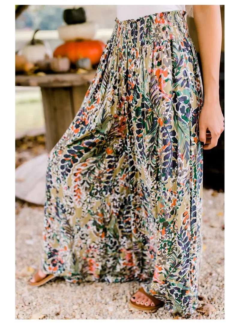2024 NEW Women's Vacation Beach Floral Wide Leg Pants Printed Floor Mopping Pants Casual Loose Trousers Lady Homewear NASY0009