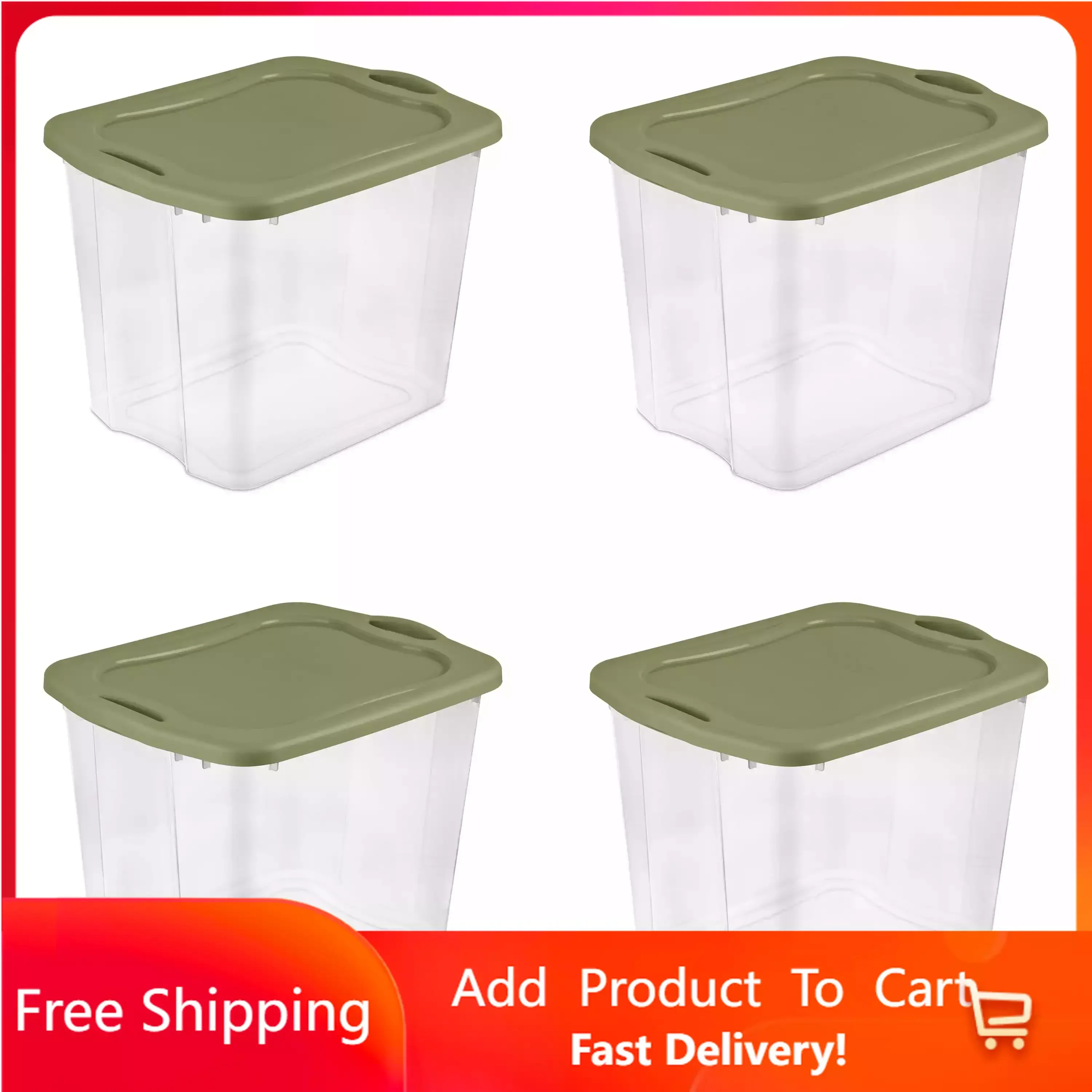 

95 Qt. EZ Carry Plastic, Clear/Sage Legume, Set of 4 Storage Containers Storage Box Organizer Box Free Shipping