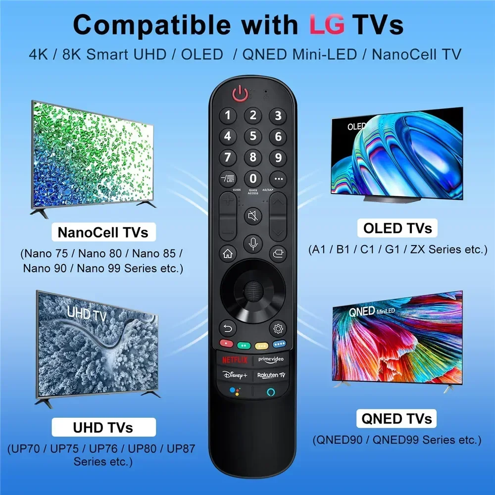 Hunnesor 교체용 매직 보이스 리모컨, LG 2021 OLED 미니 LED QNED99 QNED90 나노셀 UHD UP80 UP75 등