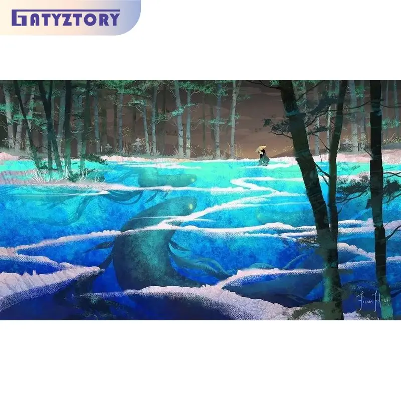 

GATYZTORY Cartoon Painting By Numbers Paint Kit On Canvas Forest Whale Lake Coloring By Numbers For Adults Home Art Fantasy