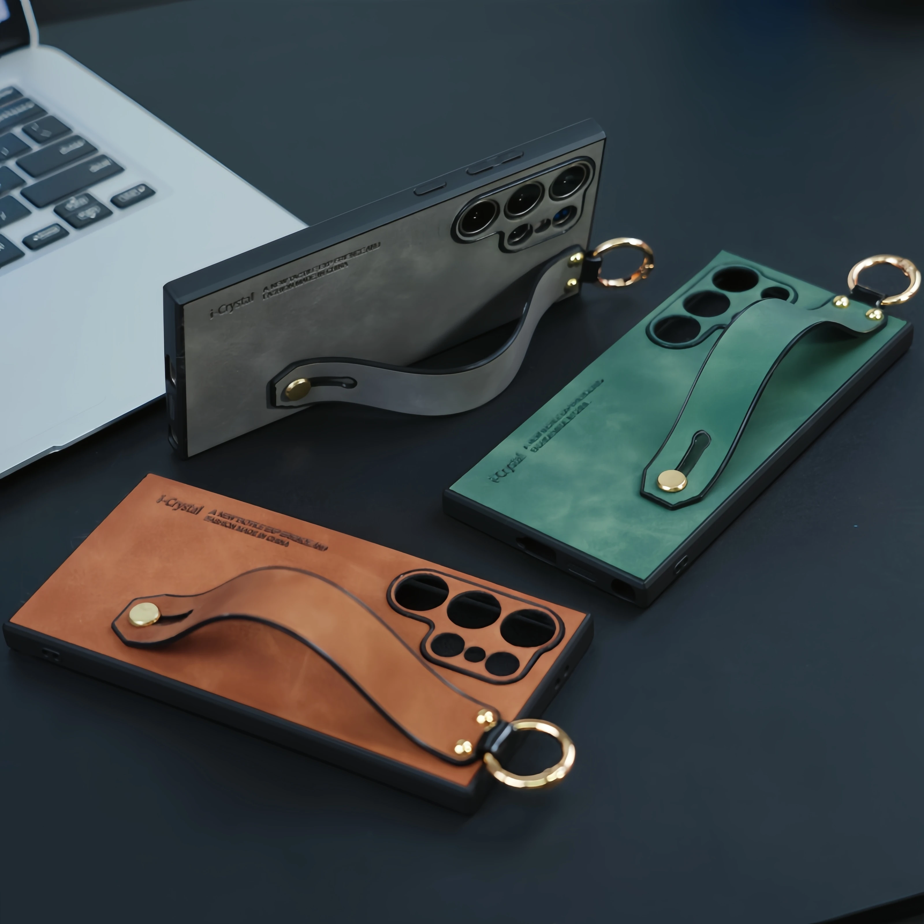 Luxury Sheepskin Leather Wrist Strap Phone Case with Lens Protection