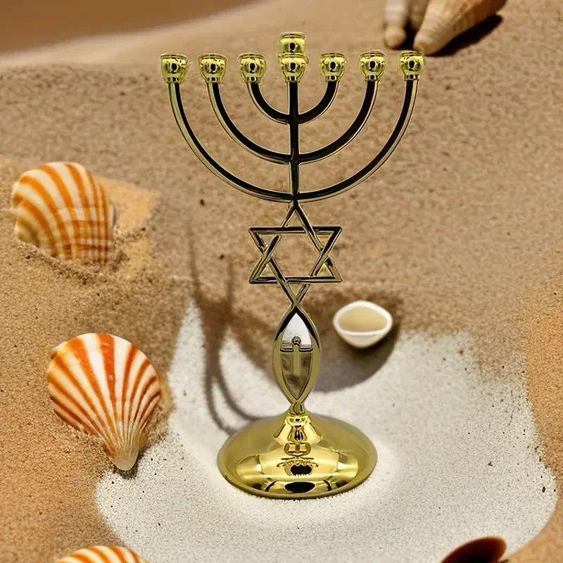 Traditional Golden-Plated Ornaments Candlestick Menorah Hanukkah Seven Head Golden Lamp Household Desktop Decoration Gifts