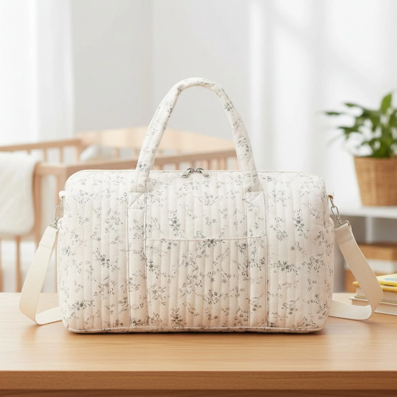 Mala de viagem feminina acolchoada em algodão, tamanho médio, com grande capacidade e alça de ombro ajustável para uso diário._voghion.com