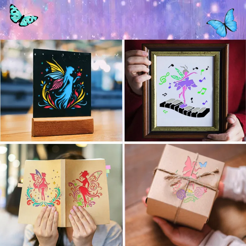DIY 벽화 엘프 그림 템플릿 PET 소재 꽃 요정 장식 요정 스프레이 꽃 속이 빈 그림판 벽용