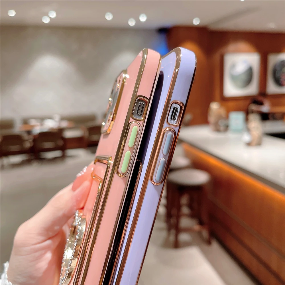 Phone Case iPhone Case Glitter Rhinestone Love Heart Mirror Plating Wallet Card Case For iPhone 16 15 14 13 11 12 Pro Max XS X 7 8 Plus Soft Slot Cover