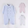 0M Newborn Baby Footed Romper Infant Spring Autumn Cotton Side Snap Jumpsuit Overall Boy Girl Peter pan Collar Onesies Outfit00M