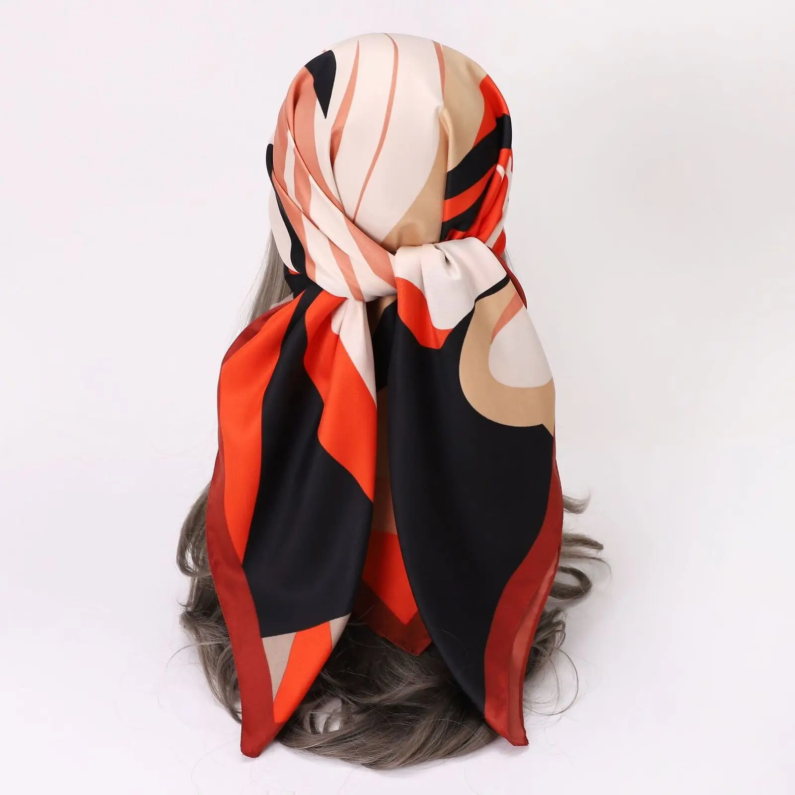 

Faux Twill Silk Scarf Man Women Fashion Geometric Shawl Square Hijab 90*90cm