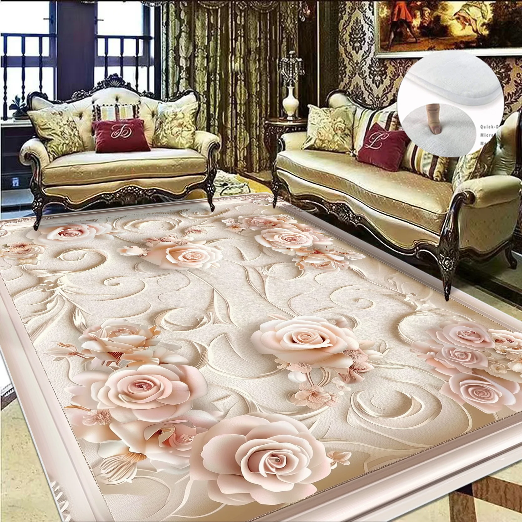 Flower 3D Luxury Carpet Living Room Large Area Rug Europe and America Home Decor Bedroom Rug Customizable Non-slip Floor Mat 3