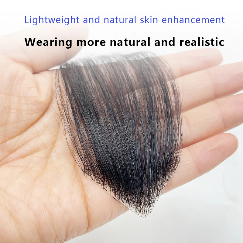 Human Hair Bangs Real Human Hair Forehead Patch Hairpiece Sideburns Toupee Men's Hairline Sideburn Patch
