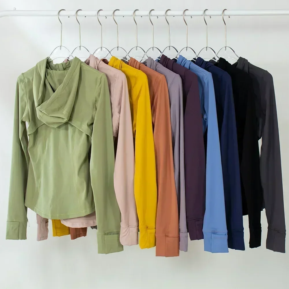 여성용 레몬 러닝 재킷, 체육관 후디, 스포츠 요가 지퍼 셔츠, 엄지 구멍이 있는 심리스 맨투맨, 긴팔 운동복 