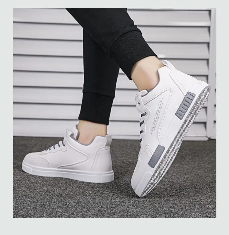 Weiße High-Top-Turnschuhe für Herren, Schnür-Leder-Sportschuhe, große Größe 45, vulkanisierte Herren-Turnschuhe, Tenis-Trainer, männliche Freizeitschuhe – Detail 11