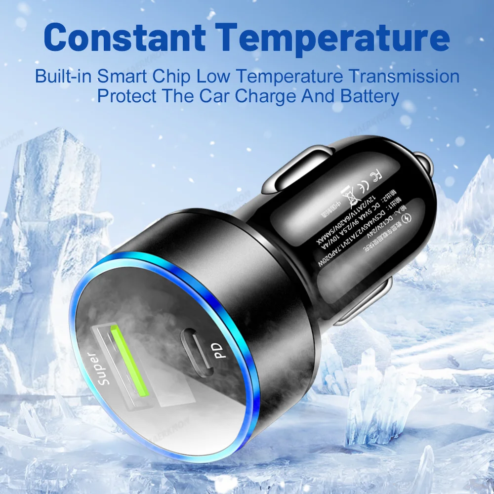 3.1A USB PD Car Charger 2 Port LED Display Voltmeter 12-24V Cigarette Lighter Socket Car Charger Adapter
