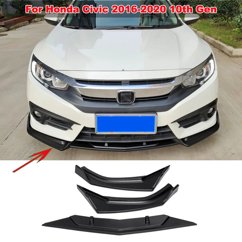 

For Honda Civic 2016-2020 10th Gen Front Bumper Lip Spoiler Side Splitters Diffuser Body Kit Guards Protection Car Accessories