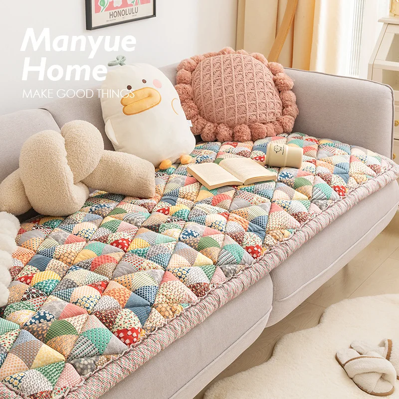 Retro Pastoral Style Sofa Cushion New Pure Cotton Non-slip Sofa Cushion Colored Anti Slip Thickening Anti Cat Scratch Sofa Cover 4