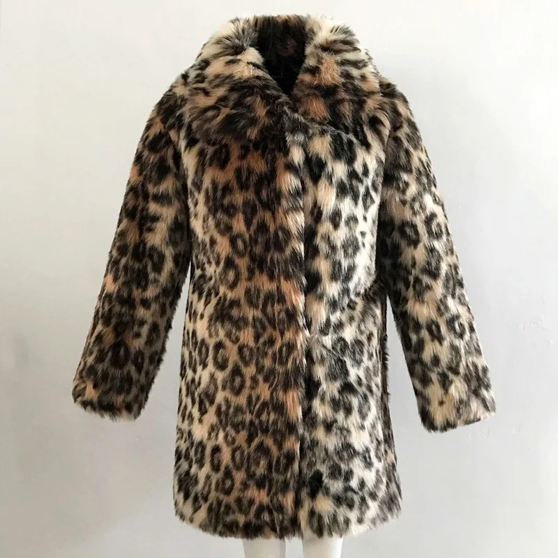 Leopard Print Coat Women Faux Fur Coat Luxury Winter Warm Plush Jacket Fashion Artificial Fur Female Outwear High Quality Top