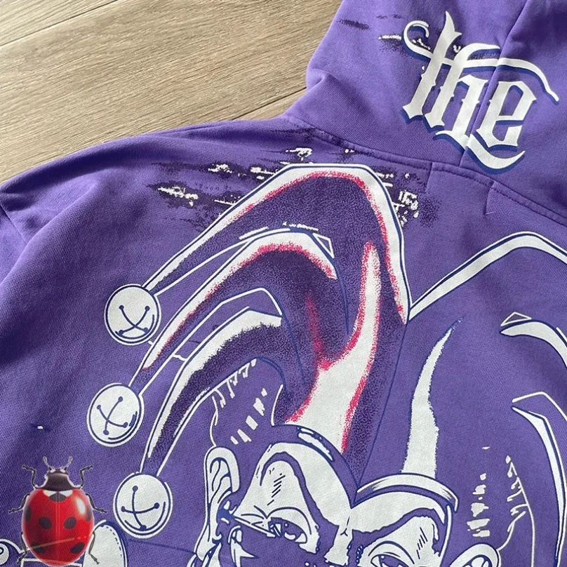 JOKER Print Lost Intricacy Hooded Hoodie Men Women Purple Loose High Street Heavy Fabric Sweatshirts
