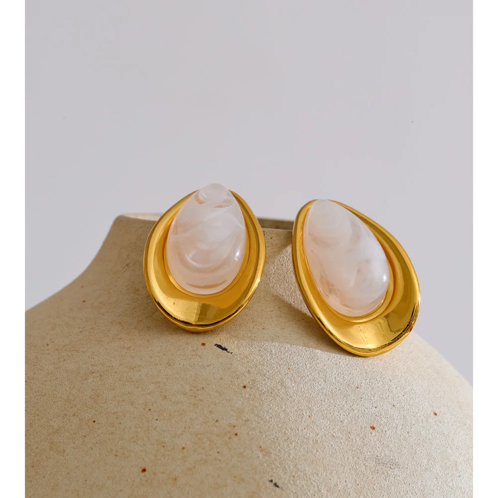 Yhpup Earrings Oval Stud 18K Golden Plated