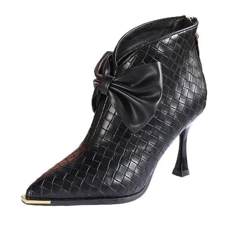 Lacquer Leather Pointed High-heeled Boots for Women in Autumn Winter New Fashion Pattern Short Boots for Women Fashion Pumps