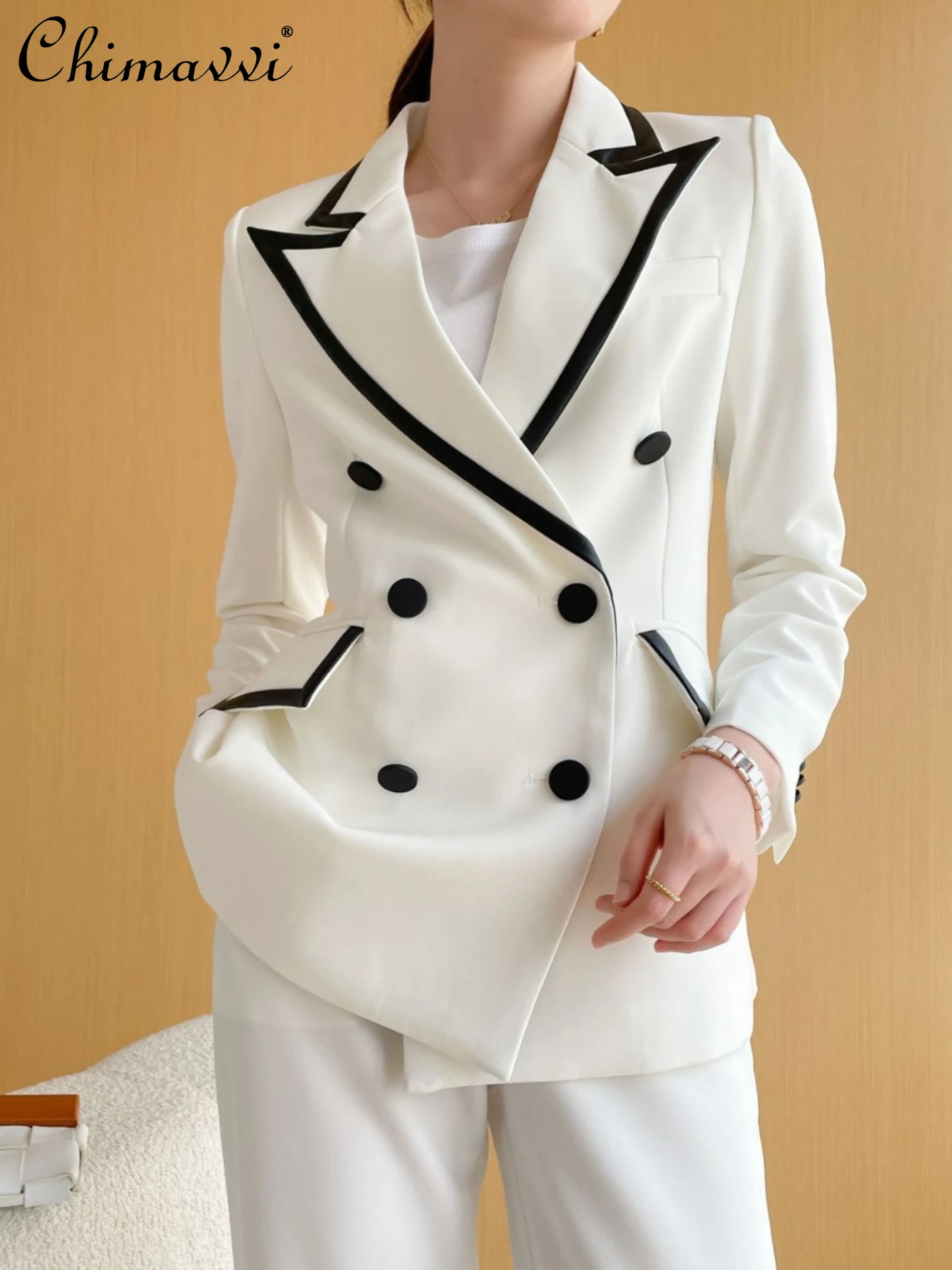 White Women's Outfits 2024 Autumn New High-End Fashionable Lapel Double Breasted Suit Pants Temperament Commute Two-Piece Set