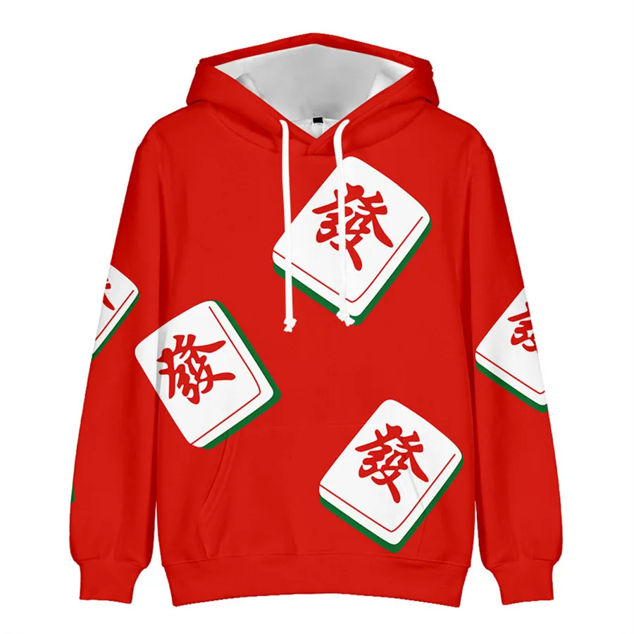 Chinese Style Mahjong Hoodies Retro Long Sleeve Loose Casual Outerwear Clothes Men and Women Autumn and Winter