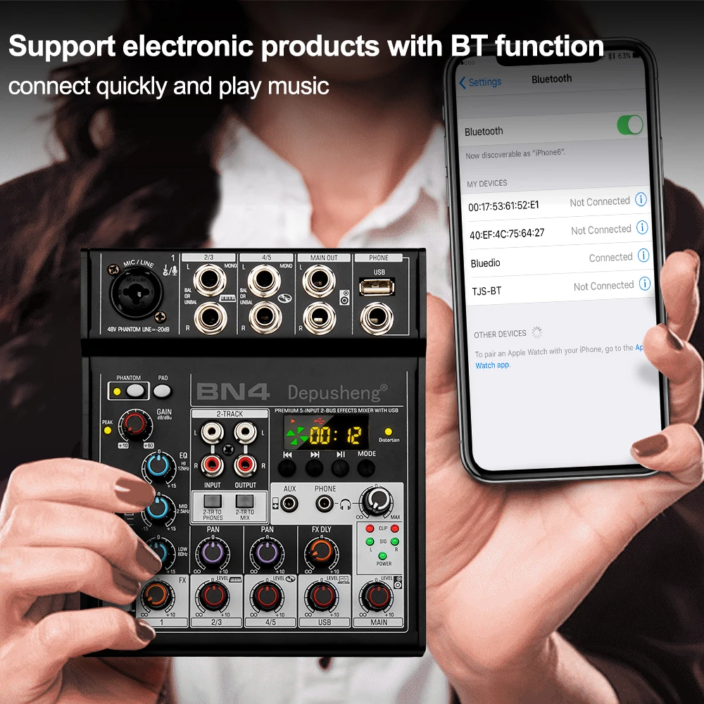 Biner HT4 profesyonel 4 kanallı ses mikseri taşınabilir DJ müzik ses Mini USB se