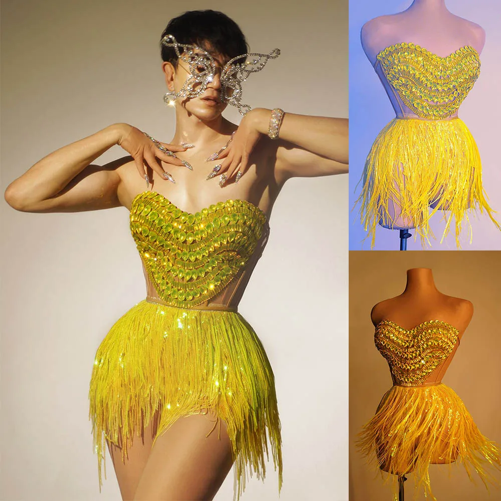 

Female Gogo Dance Outfit Nightclub Bar Dance Costume Fringe Slip Dress Festival Party Show Rave Dance Outfit Tassel Skirt VDL560