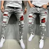 High Quality Fashion Men Painted Stretch Skinny Jeans Slim Fit Ripped Distressed Pleated Knee Patch Casual Men's Brand Clothing 1