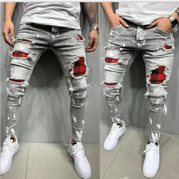 Jeans Skinny elasticizzati dipinti da uomo di moda di alta qualità Slim Fit strappati strappati pieghettati al ginocchio abbigliamento Casual di marca da uomo 1