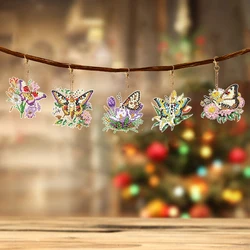 5/6Pcs Diamond Art Keyring Special Shape Double Sided Rhinestone Painting Keychain Pendant Butterfly Cross for Beginners Adults