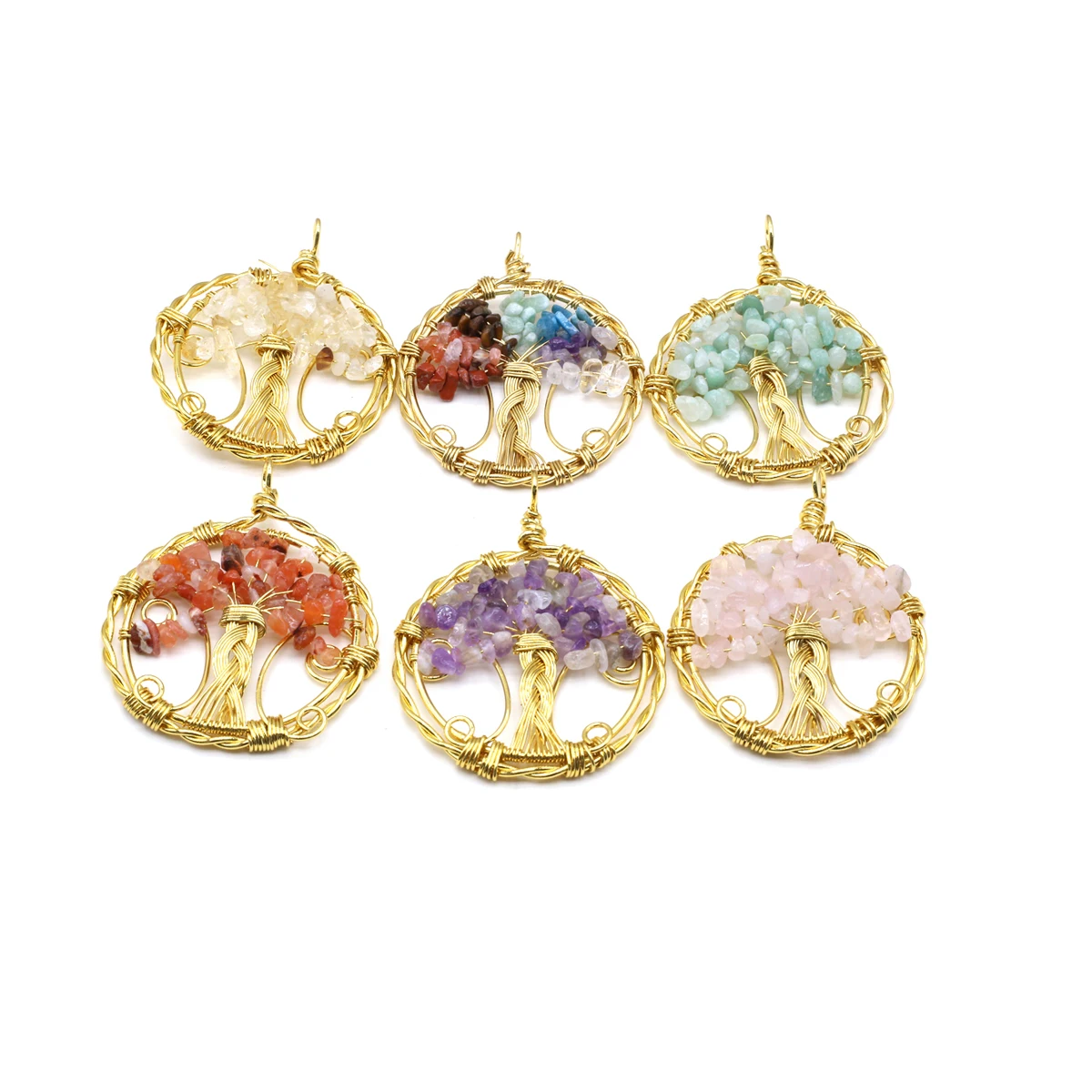 4 PCS Wholesale Natural Crystal Agate Life Tree Shaped Gravel Pendant DIY Jewelry Making 7 Chakra Necklace Accessories Gift