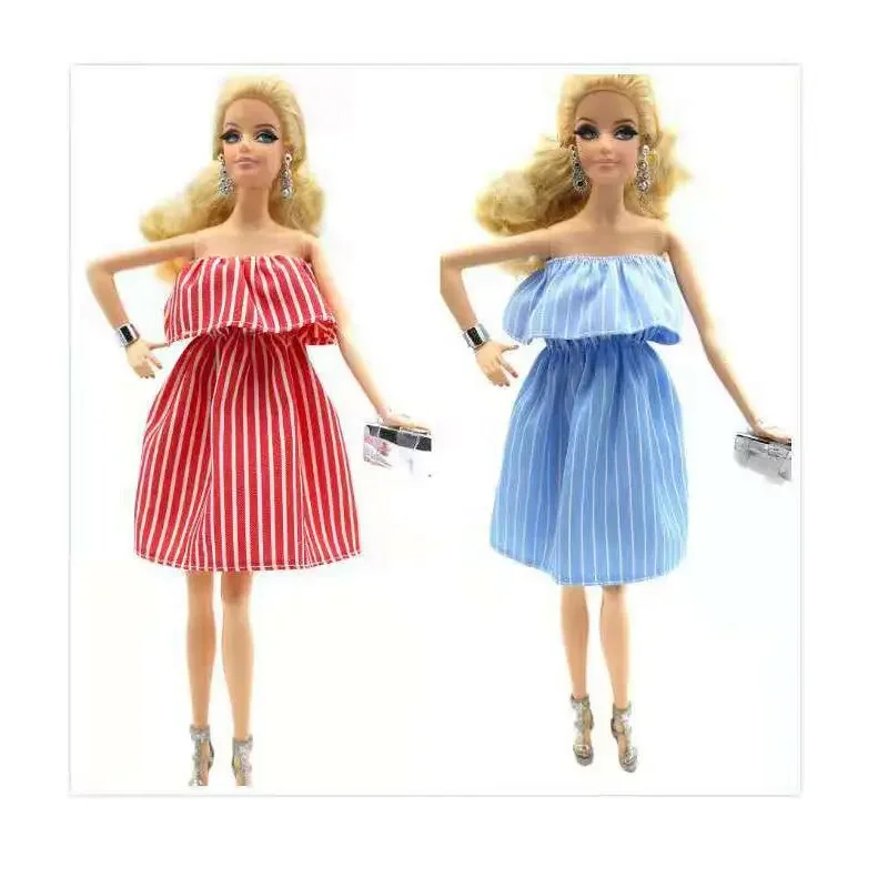 Fashion Striped Off Shoulder Dress for Barbie Clothes Party Gown Princess Dancing Vestidos 1/6 BJD Doll Accessory Girl Toys Gift