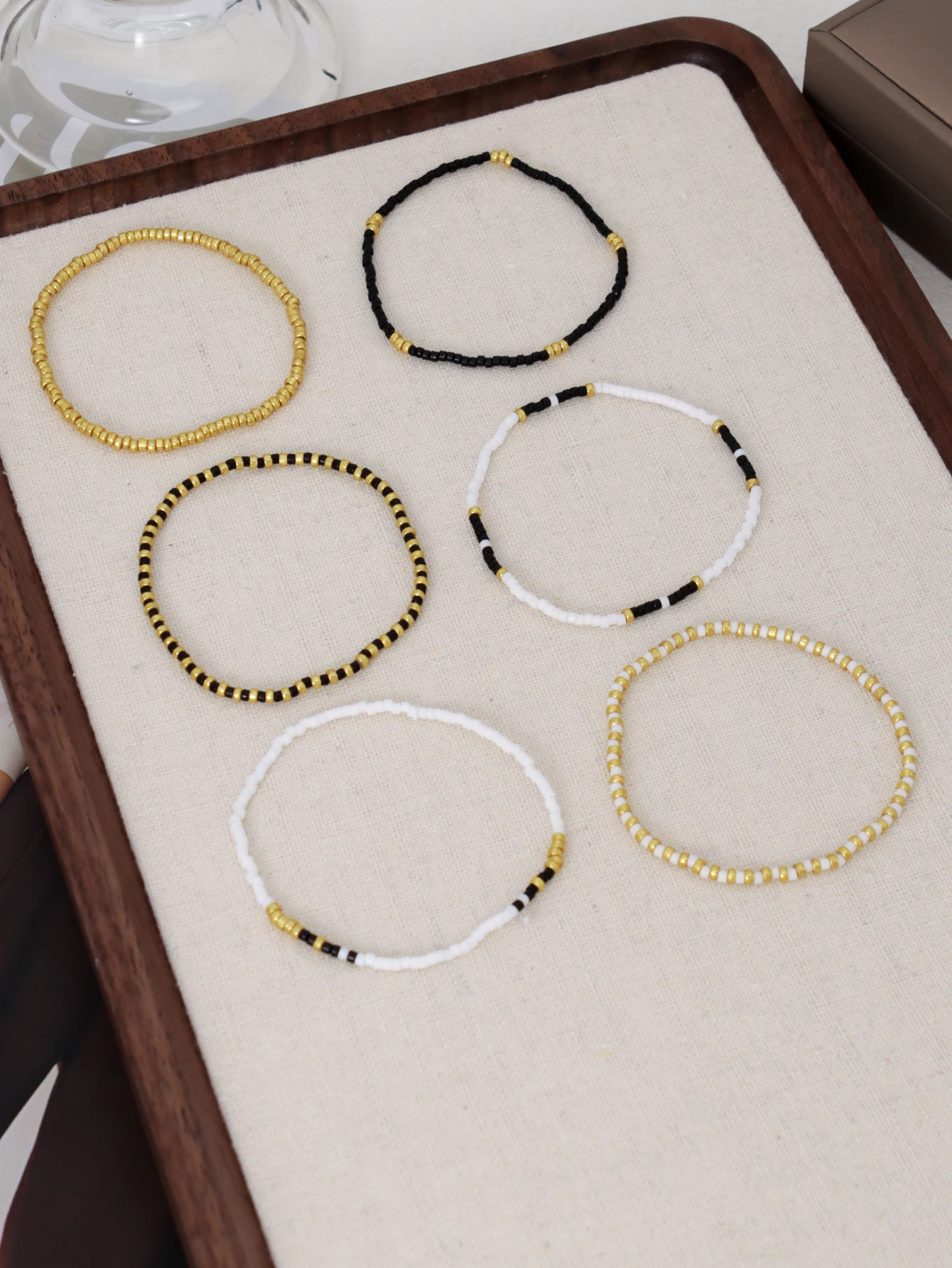 6PCS Simple Handmade Glass Bead Bracelet Set for Women