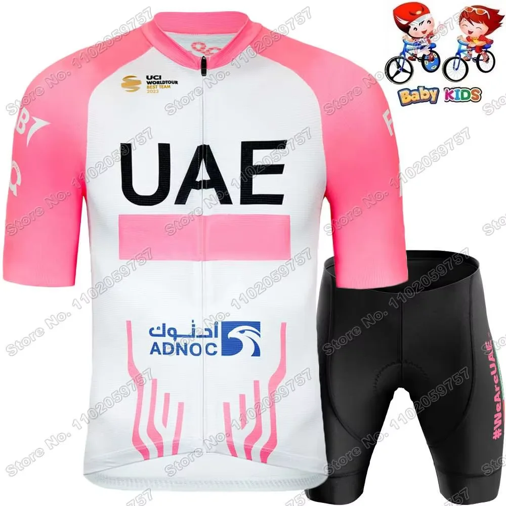 2025 Kids UAE Team Cycling Jersey Set Boys Girls France TDF Cycling Clothing White Yellow Tadej Pogacar Children Road Bike Shirt 6