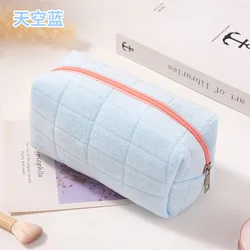 Chic Plush Cosmetic and Travel Essentials Bag - Stylish Large Capacity Storage (Blue)