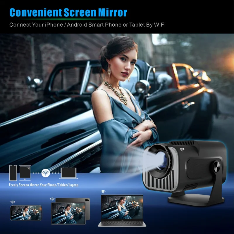 Portable 720P Android 11 4K Projector with Wifi6 and BT5.0