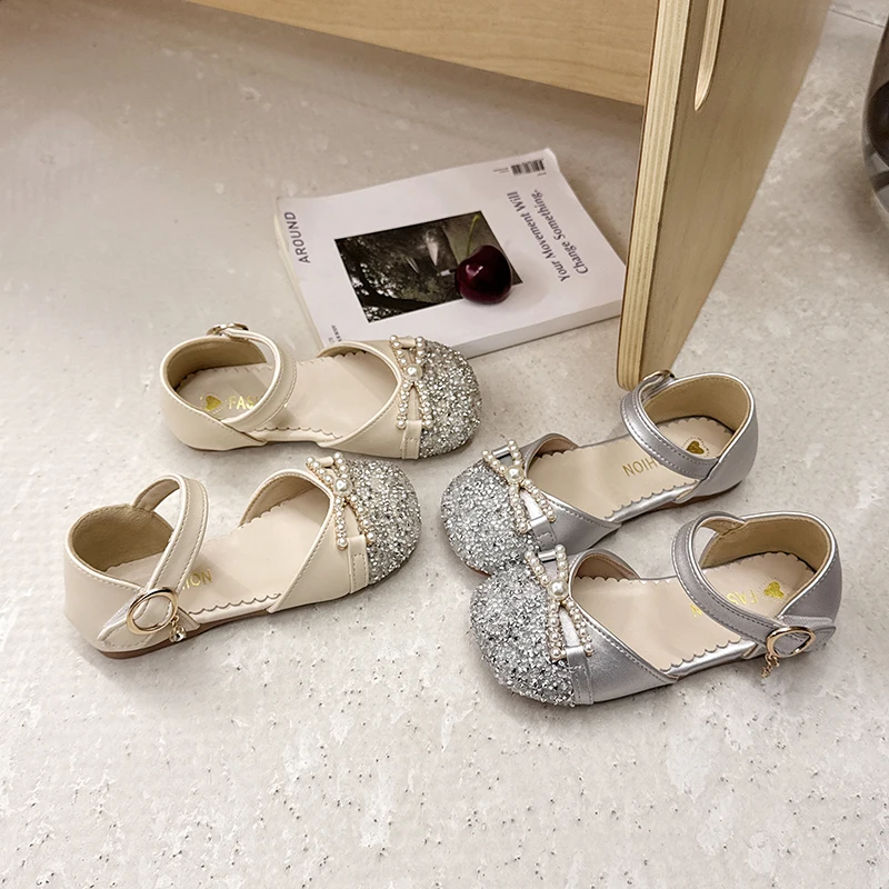 Girls Non Slip Ballet Flats Shoes with Glitter Bow