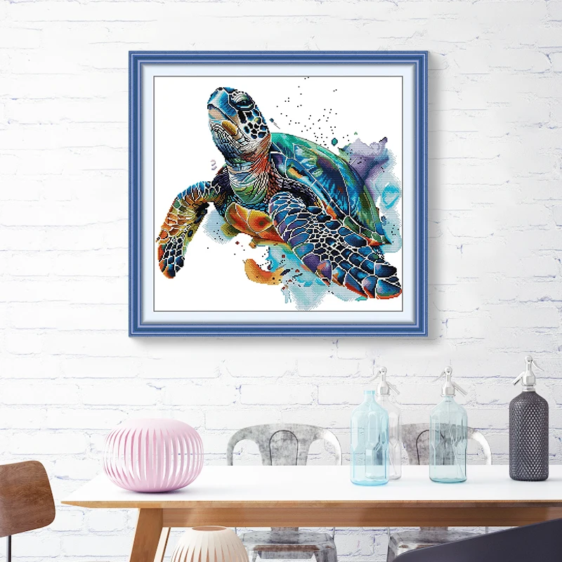 Joy Sunday DIY Homefun Cross Stitch Kit Packages Counted Cross-Stitching Kits Animal Pattern Turtles Cross stich Painting Set