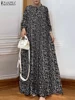 Women Vintage Long Sleeve Printed Dress 2025 ZANZEA Fashion Muslim Abaya Robe Femme Ramadan Hijab Sundress Islamic Clothing