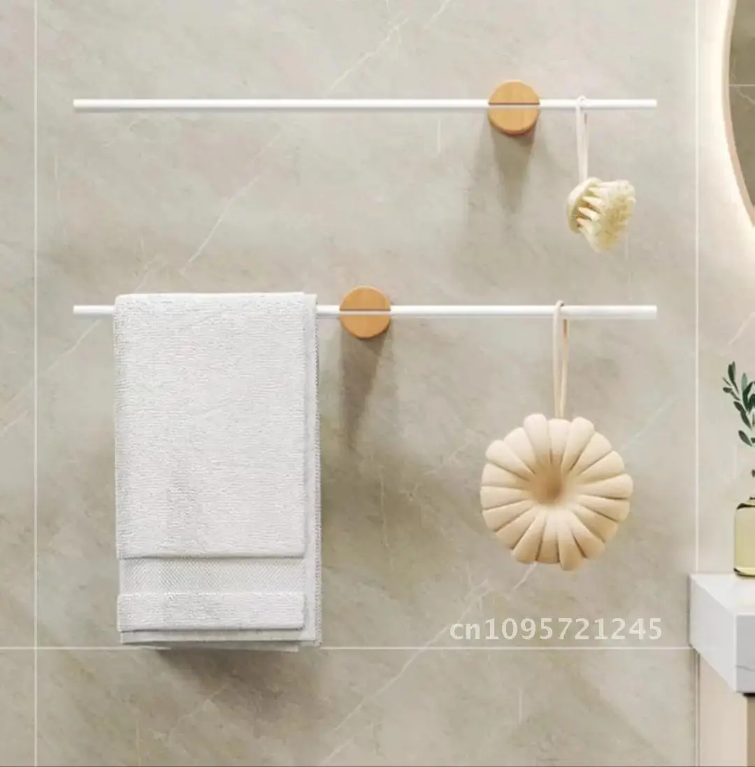 Bathroom Holder Bar Towel Towel 304 Stainless Steel Beech Rack Single Shelf Wall Artistic Hanger Mounted Wood