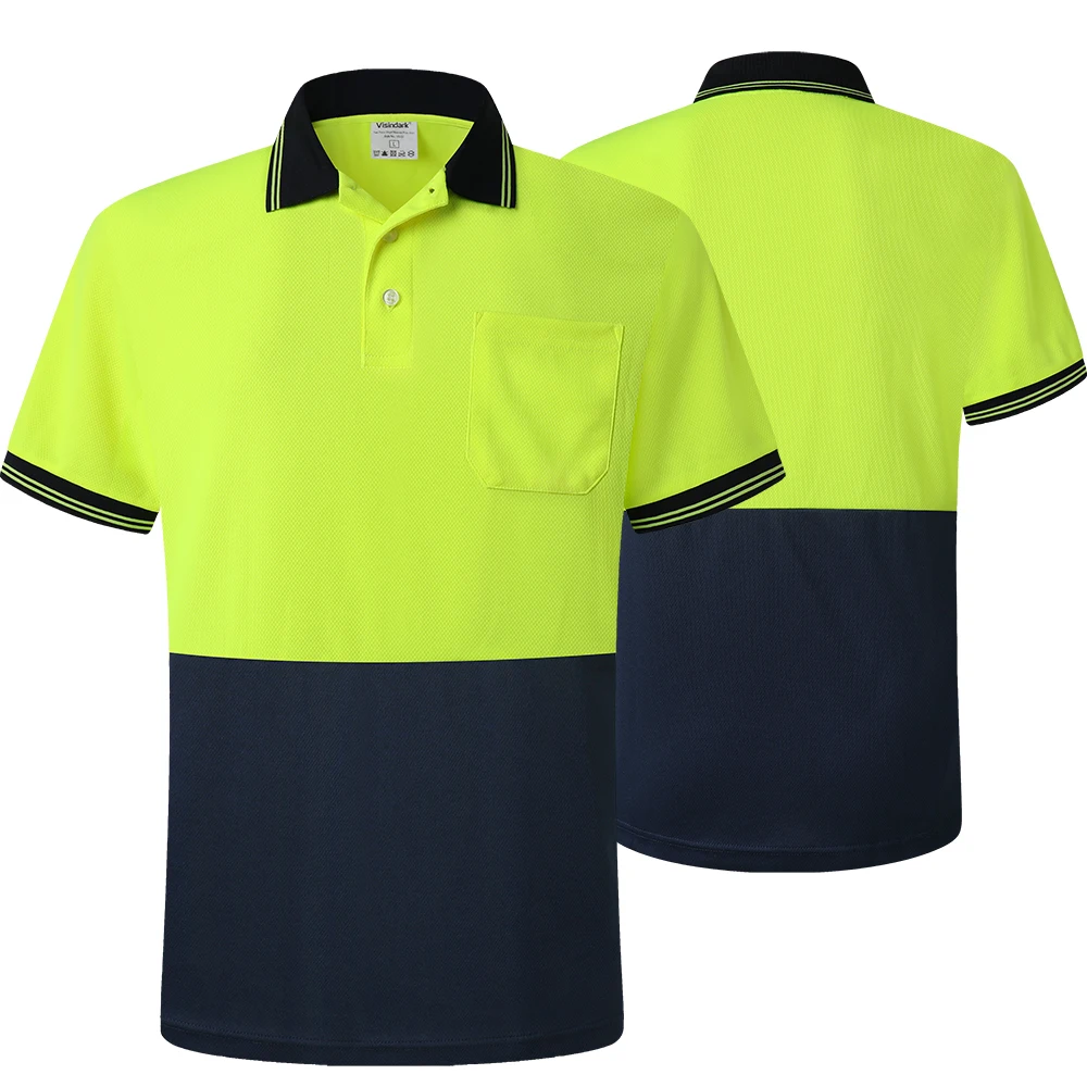 High Visibility Fluorescent Safety Polo Shirt Men Without Reflective Tapes Dry Fit Hi-Vis Work Shirt Reflective Workwear