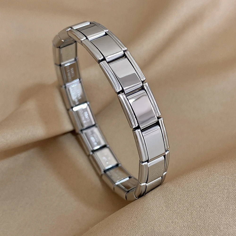 Gold color square tightness elastic stainless steel bracelet for women vintage waterproof jewelry gifts accessories
