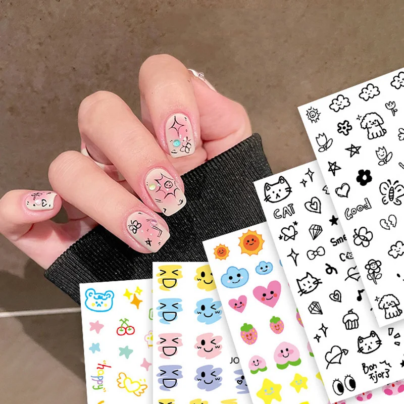 

3D Cartoon Cute Cat Dog Nail Decals Stickers Kawaii Colorful Animals Series New Nail Art Sliders Design Manicure Decal