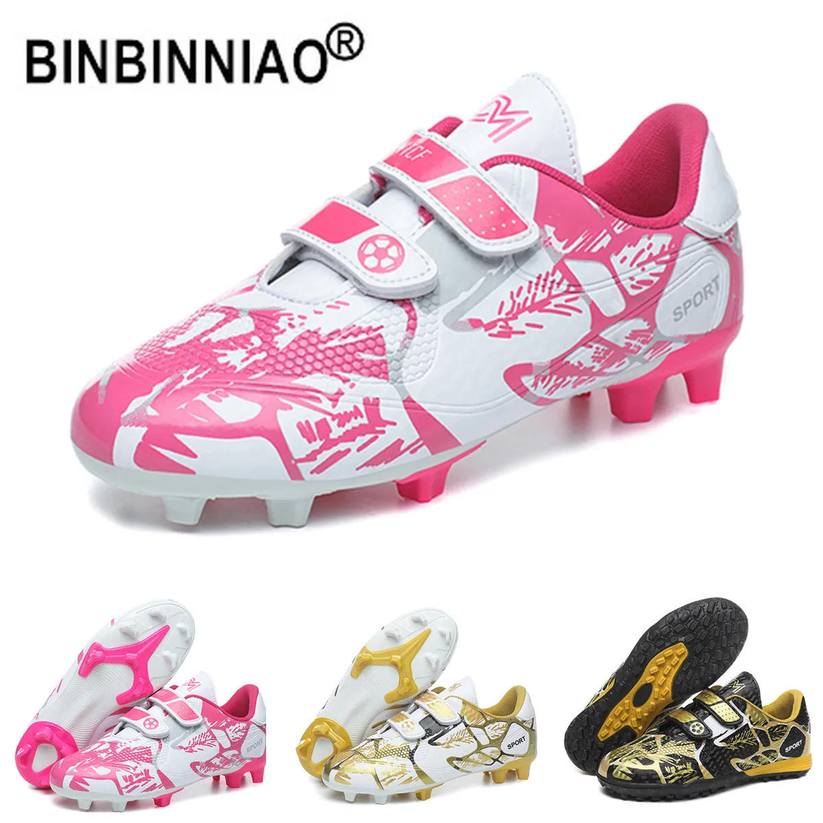 

BINBINNIAO Size 28-38 Turf Soccer Shoes Boys Girls Sneakers Original Football Boots AG TF Kids Soccer Cleats Training Shoes
